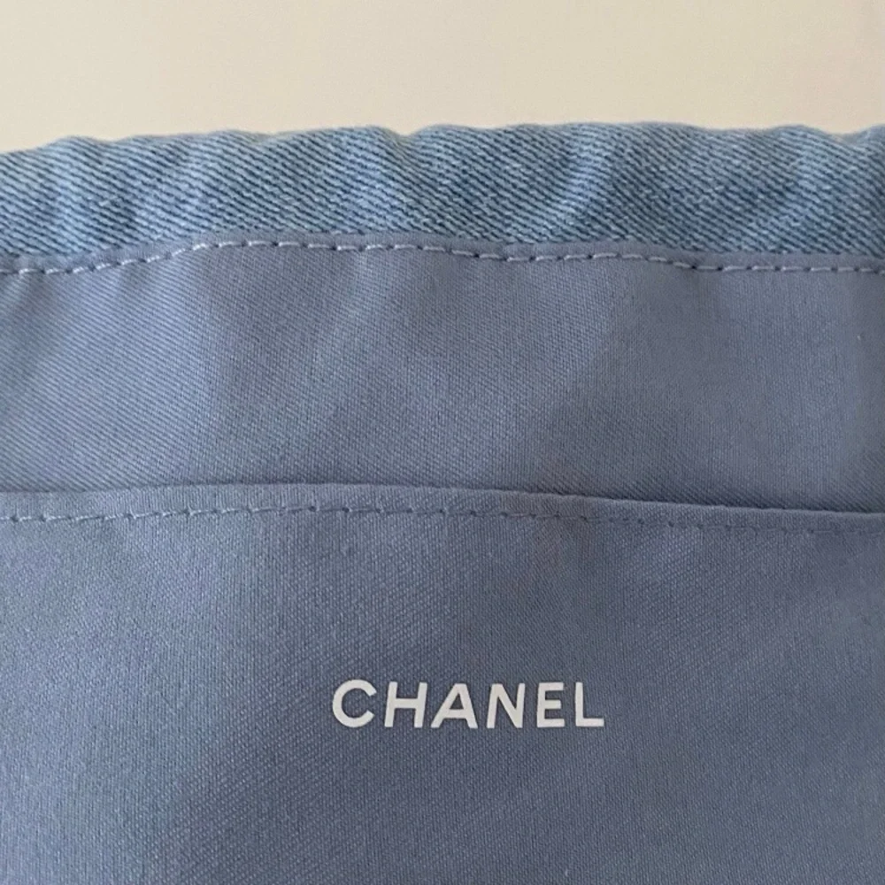 New Chanel Beauty GWP Light Blue Denim Drawstring Pouch Makeup Cosmetic Bag